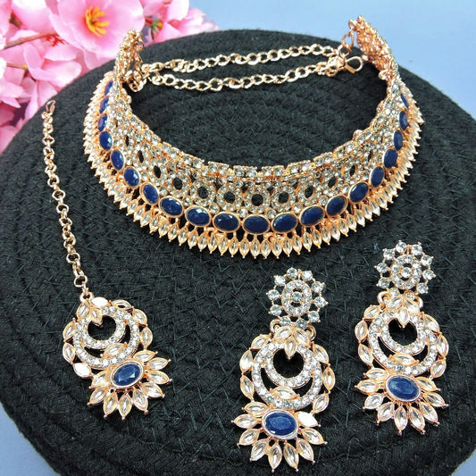Alloy Choker Necklace Set In Blue NCNS12510234