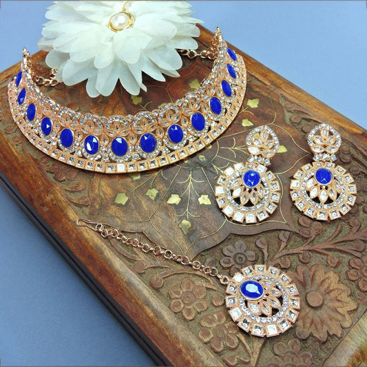 Alloy Choker Necklace Set In Blue NCNS12510290