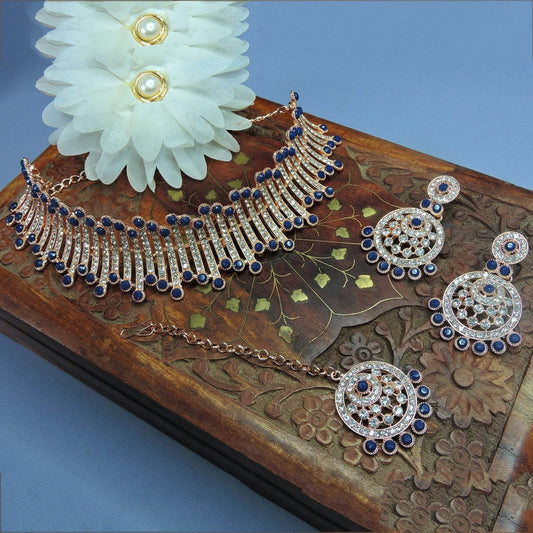 Alloy Choker Necklace Set In Blue NCNS12510309