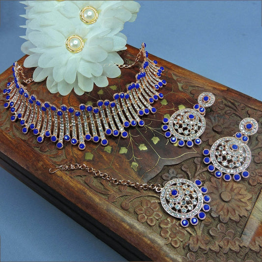 Alloy Choker Necklace Set In Blue NCNS12510315