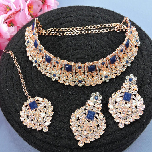 Alloy Choker Necklace Set In Blue NCNS12510327