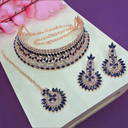 Alloy Choker Necklace Set In Blue NCNS12510342
