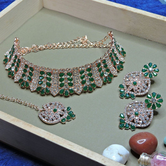 Alloy Choker Necklace Set In Green NCNS12510225