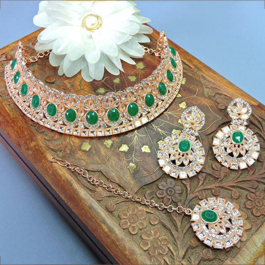 Alloy Choker Necklace Set In Green NCNS12510288