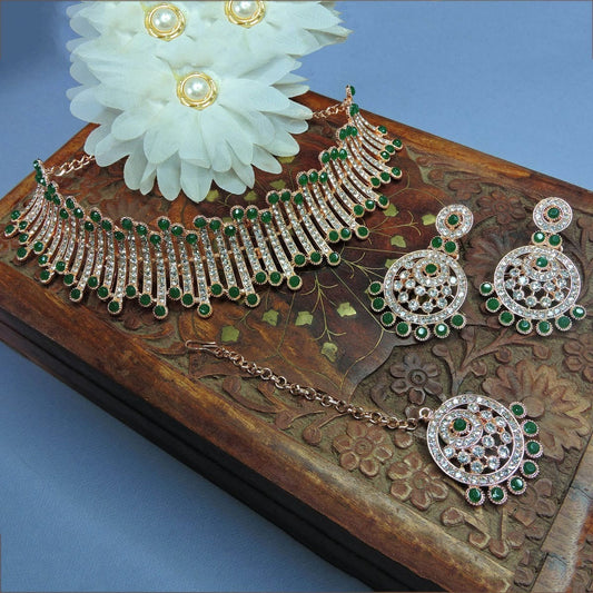 Alloy Choker Necklace Set In Green NCNS12510313