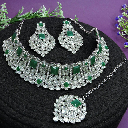 Alloy Choker Necklace Set In Green NCNS12510335