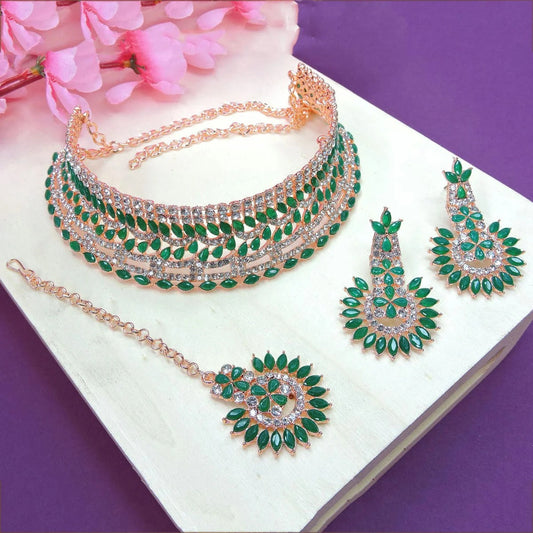 Alloy Choker Necklace Set In Green NCNS12510346