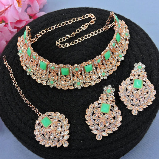 Alloy Choker Necklace Set In Light Green NCNS12510328