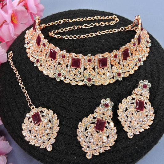 Alloy Choker Necklace Set In Maroon NCNS12510329