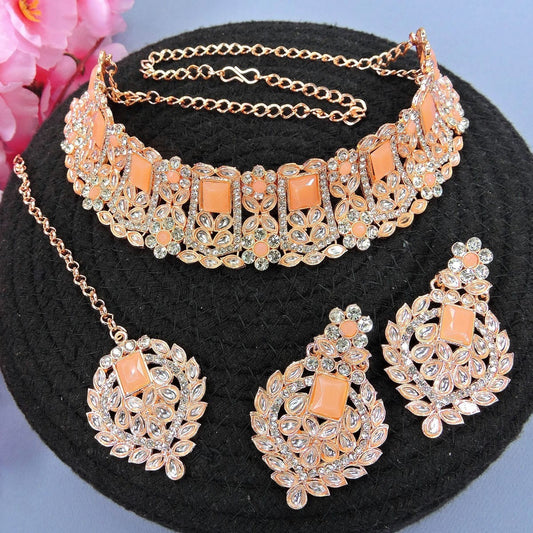 Alloy Choker Necklace Set In Peach NCNS12510326