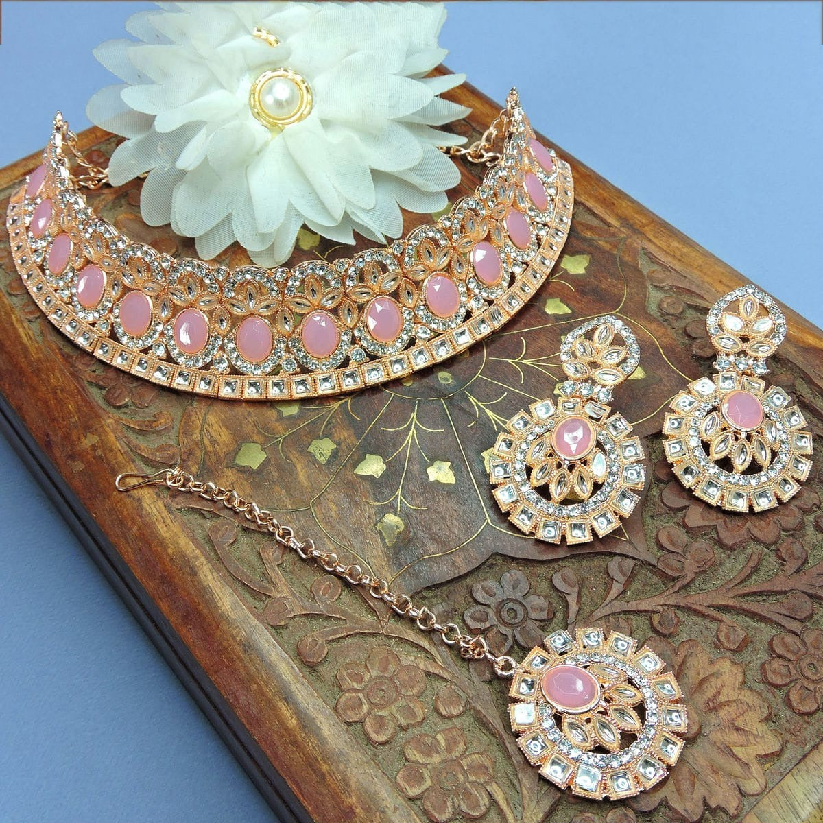 Alloy Choker Necklace Set In Pink NCNS12510282