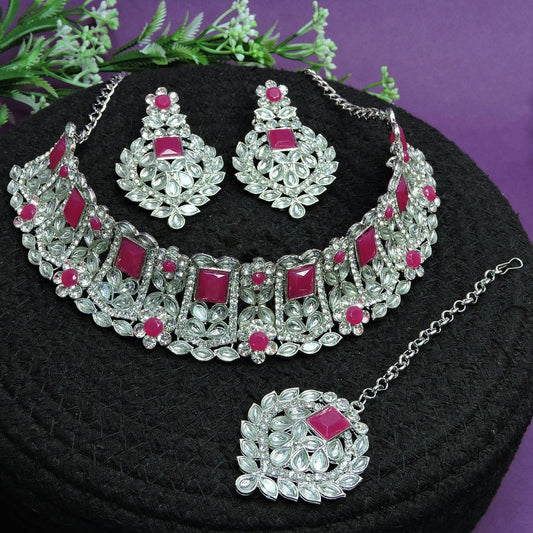 Alloy Choker Necklace Set In Pink NCNS12510317