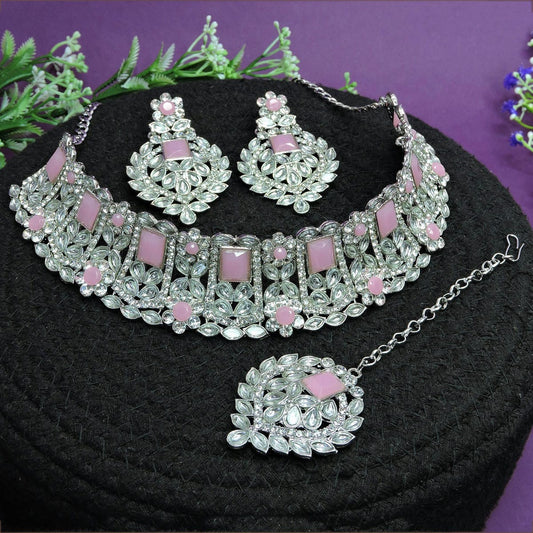 Alloy Choker Necklace Set In Pink NCNS12510320