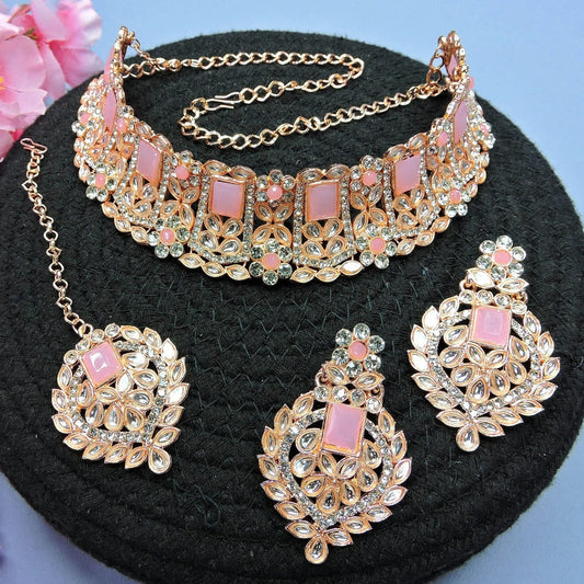 Alloy Choker Necklace Set In Pink NCNS12510325