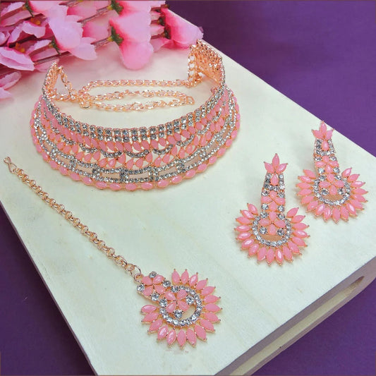 Alloy Choker Necklace Set In Pink NCNS12510340