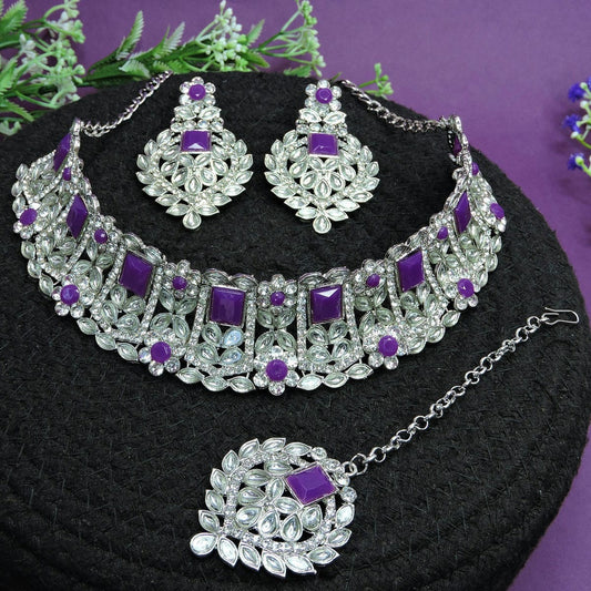 Alloy Choker Necklace Set In Purple NCNS12510319
