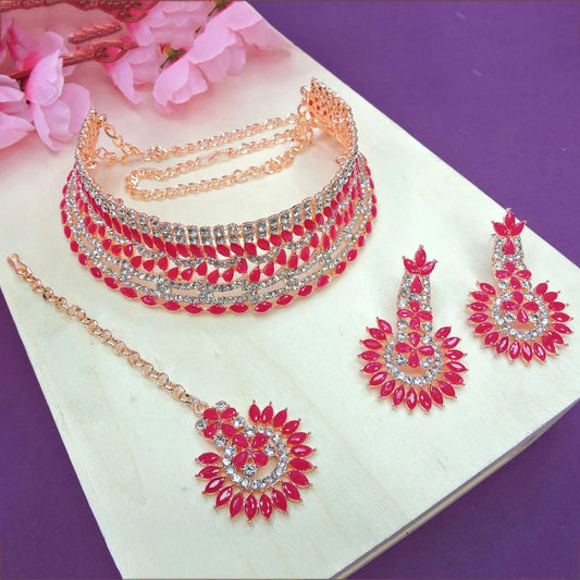 Alloy Choker Necklace Set In Rani Pink NCNS12510337