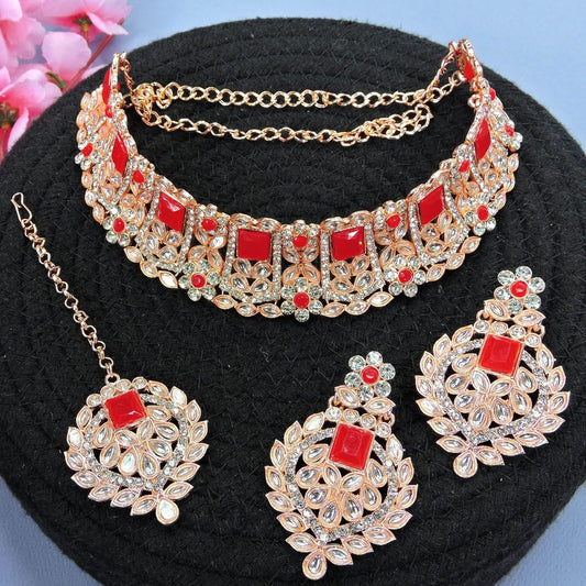 Alloy Choker Necklace Set In Red NCNS12510323