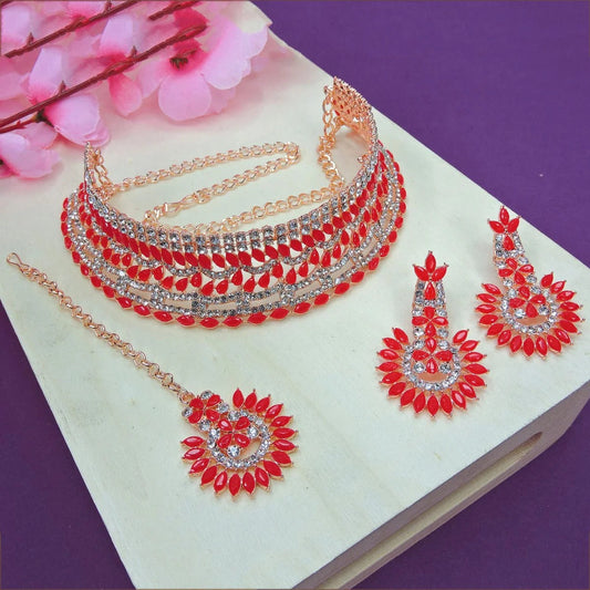 Alloy Choker Necklace Set In Red NCNS12510338