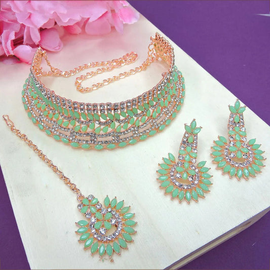 Alloy Choker Necklace Set In Sea Green NCNS12510343