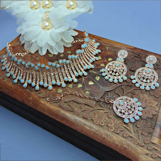 Alloy Choker Necklace Set In Sky Blue NCNS12510314