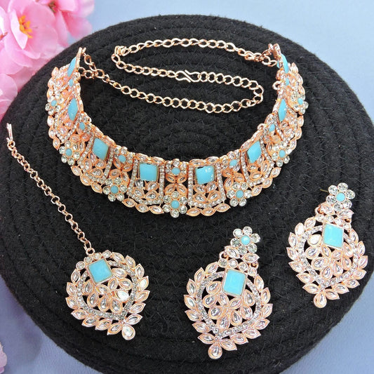 Alloy Choker Necklace Set In Sky Blue NCNS12510332