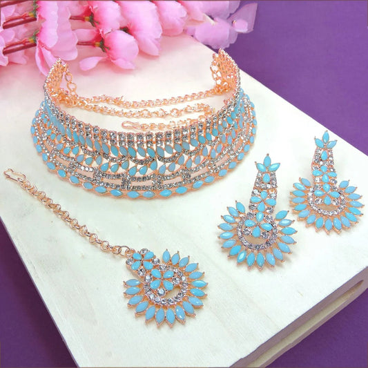 Alloy Choker Necklace Set In Sky Blue NCNS12510347