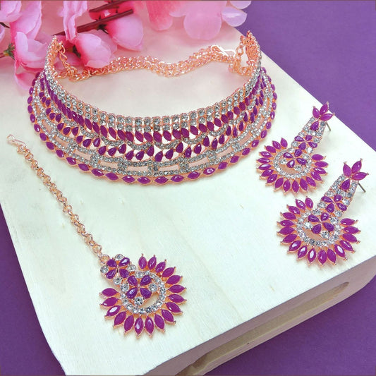 Alloy Choker Necklace Set In Violet NCNS12510339