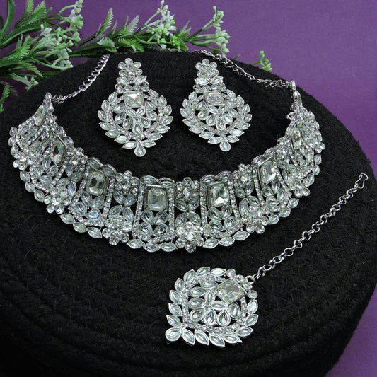 Alloy Choker Necklace Set In White NCNS12510316