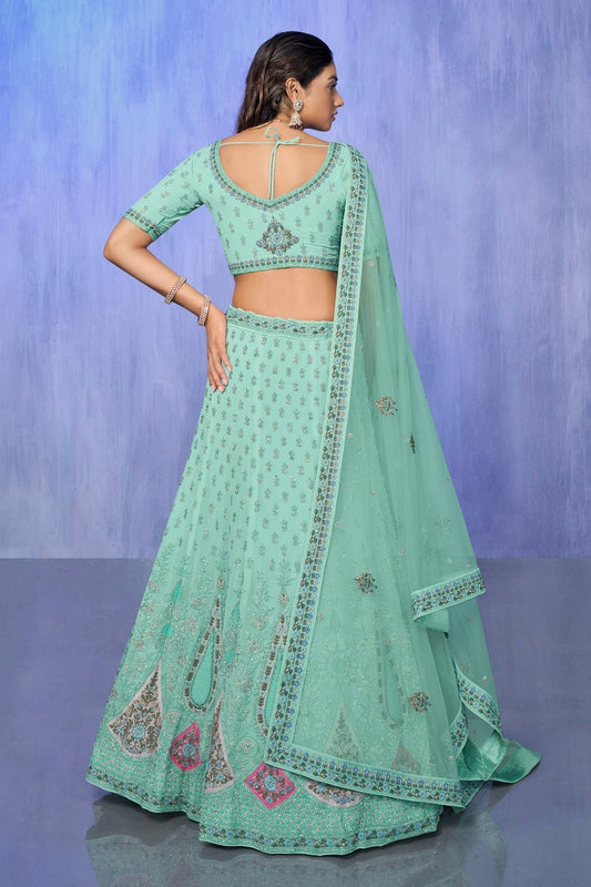 Aqua Blue Embroidery Georgette Lehenga Choli NCLD10810308
