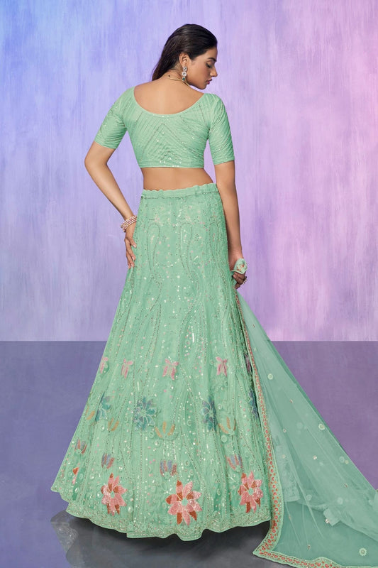 Aqua Blue Embroidery Net Lehenga Choli NCLD10810300