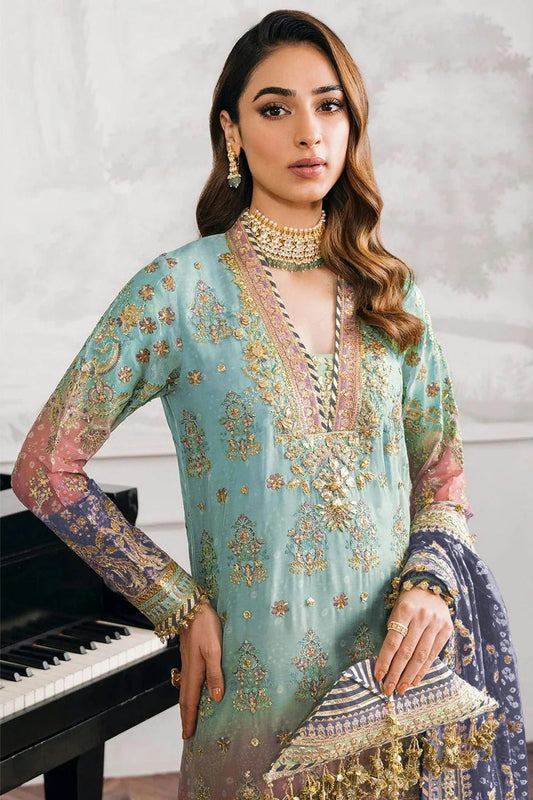 Aqua Blue Faux Georgette Semi Stitched Pakistani Suit NCSM11410430