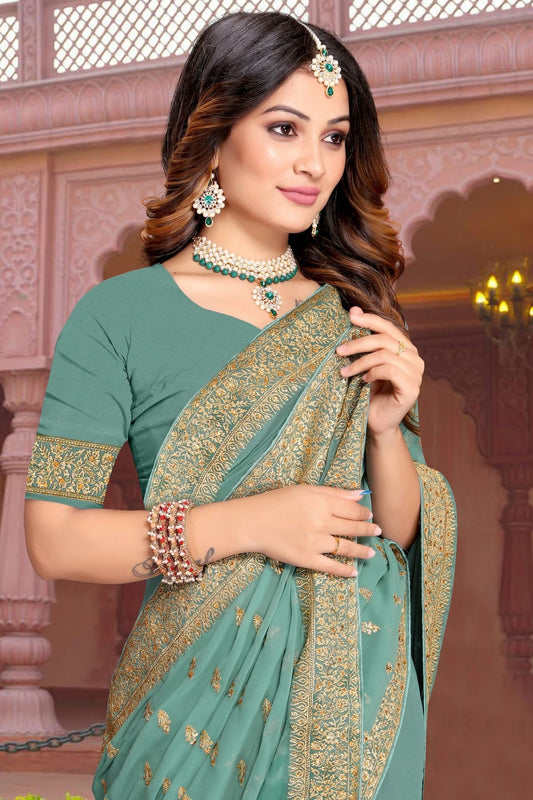 Aqua Blue Georgette Saree NCSD10910354