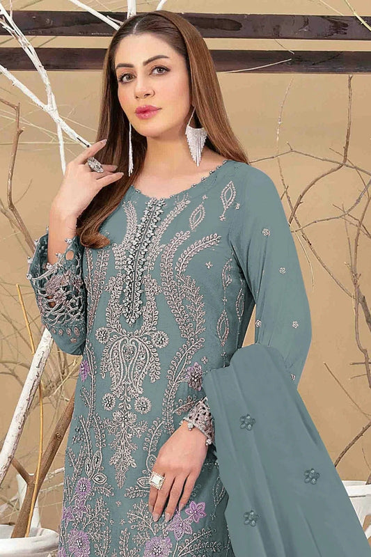 Aqua Blue Semi Stitched Faux Georgette Pakistani Suit NCSM11410456