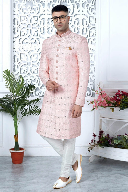 Baby Pink Art Silk Sherwan With Churidar Pant NCSH12310316