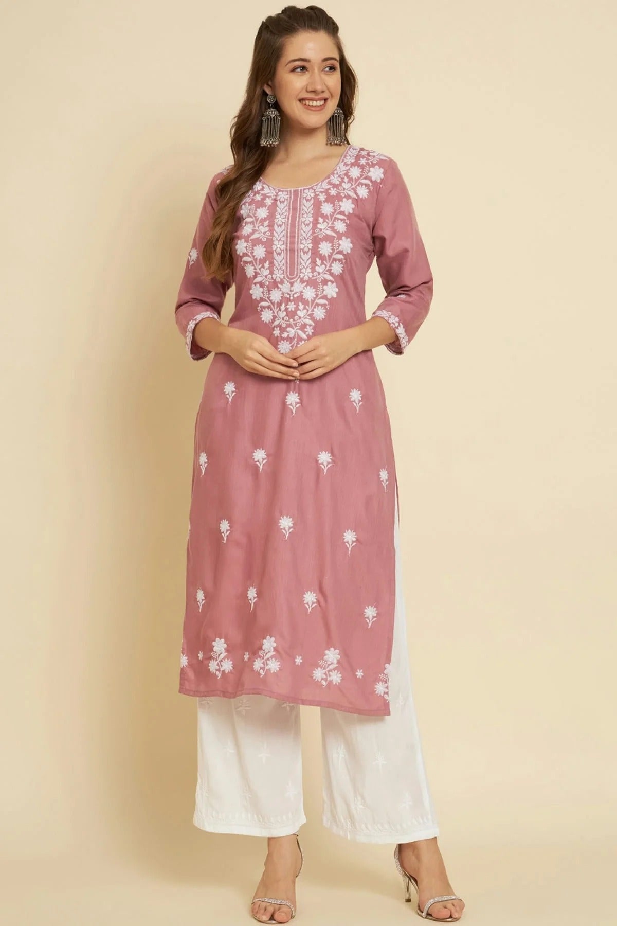 Baby Pink Cotton Slub Kurti NCKR11112176
