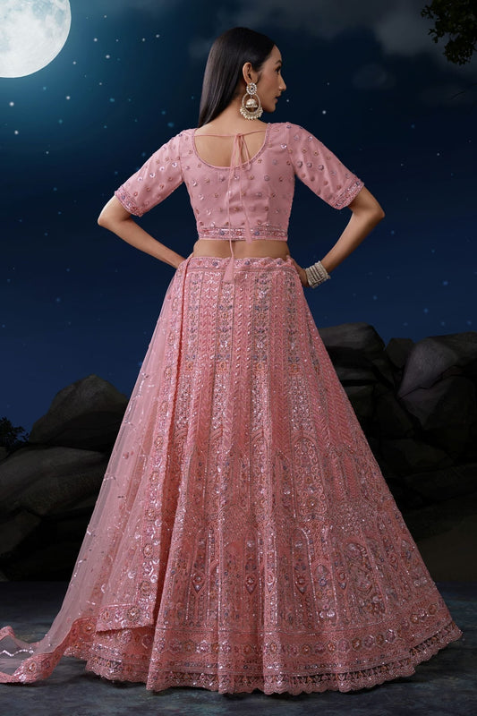 Baby Pink Embroidery Soft Net Lehenga Choli NCLD10810317