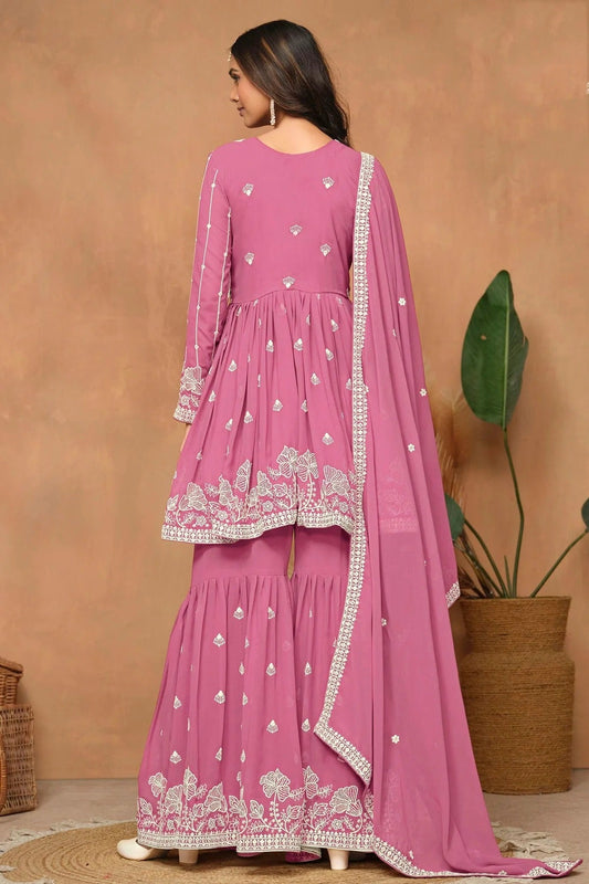 Baby Pink Faux Georgette Sharara Suit NCSM10510223