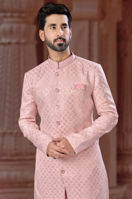 Baby Pink Jacquard Sherwani NCSH10410235