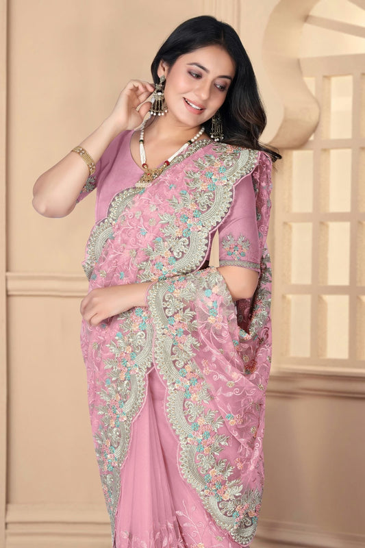 Baby Pink Net Designer Saree NCSD10910200