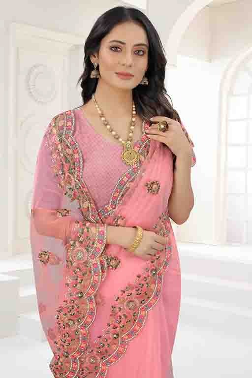 Baby Pink Net Designer Saree NCSD10910736
