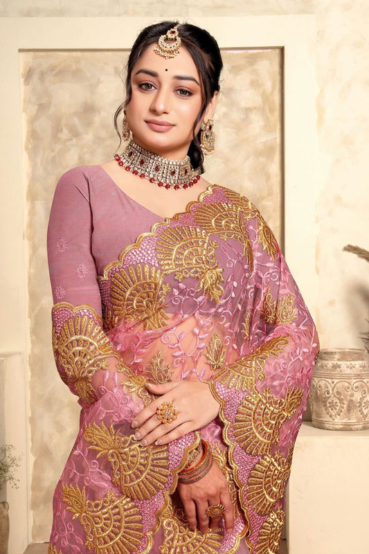 Baby Pink Net Saree NCSD10910258