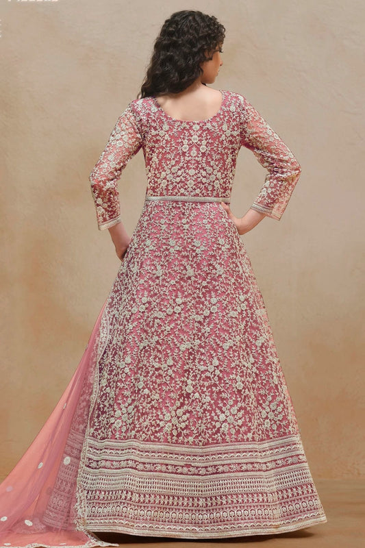 Baby Pink Net Semi Stitched Anarkali Suit NCSM10510179