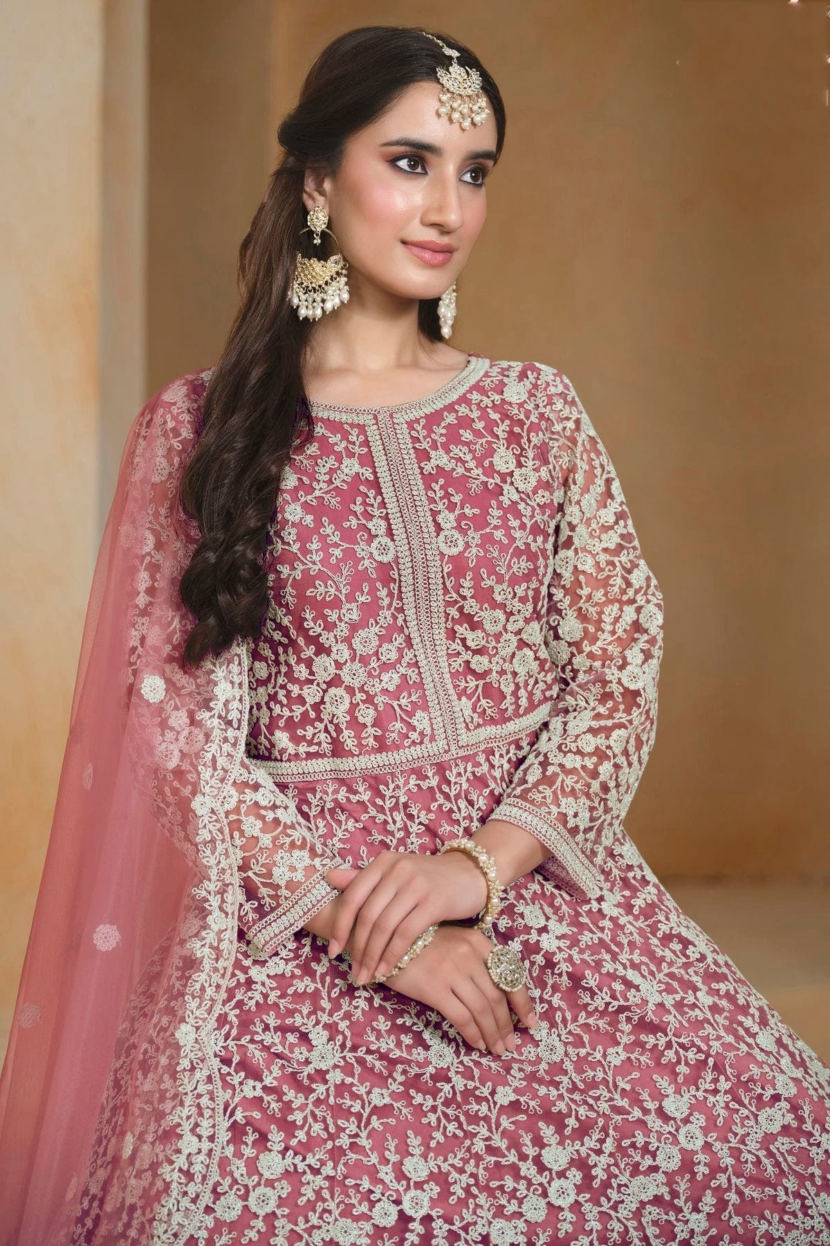 Baby Pink Net Semi Stitched Anarkali Suit NCSM10510179