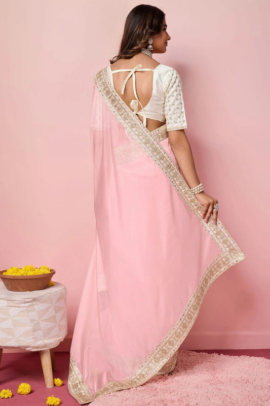 Baby Pink Organza Designer Saree NCSD11112214