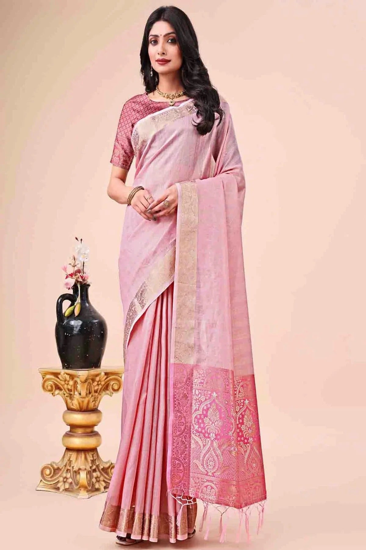 Baby Pink Organza Woven Traditional Sarees NCSD11110280