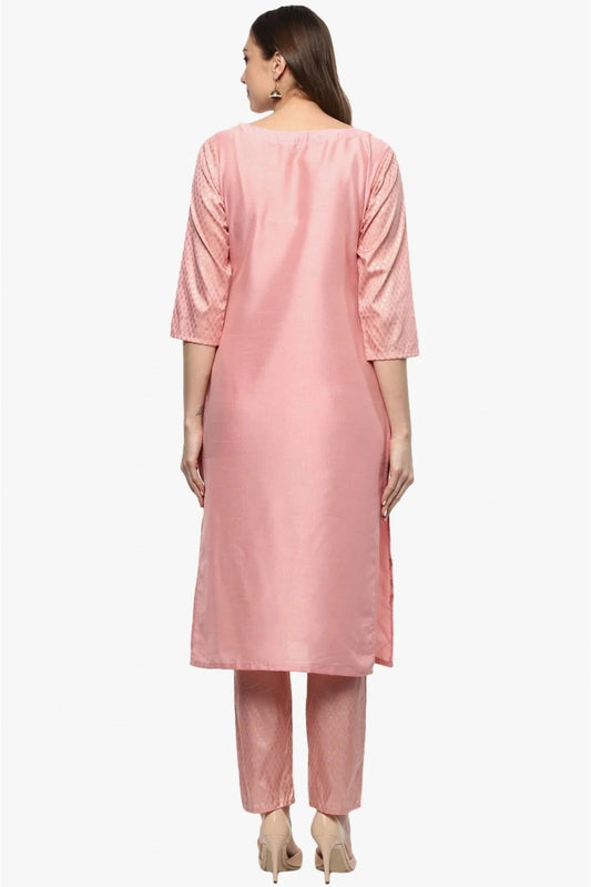 Baby Pink Plus Size Poly Silk Straight Kurta With Pant NCKR10610145