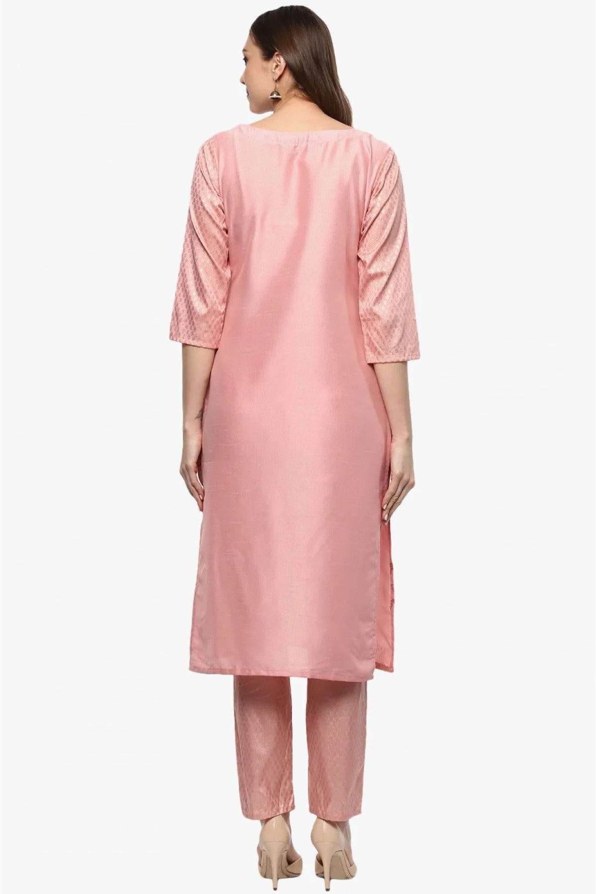 Baby Pink Plus Size Poly Silk Straight Kurti NCKR10610183