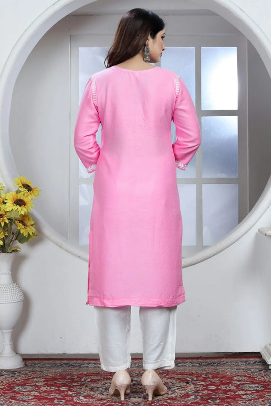 Baby Pink Rayon Kurta And Pant Set NCKR11112031