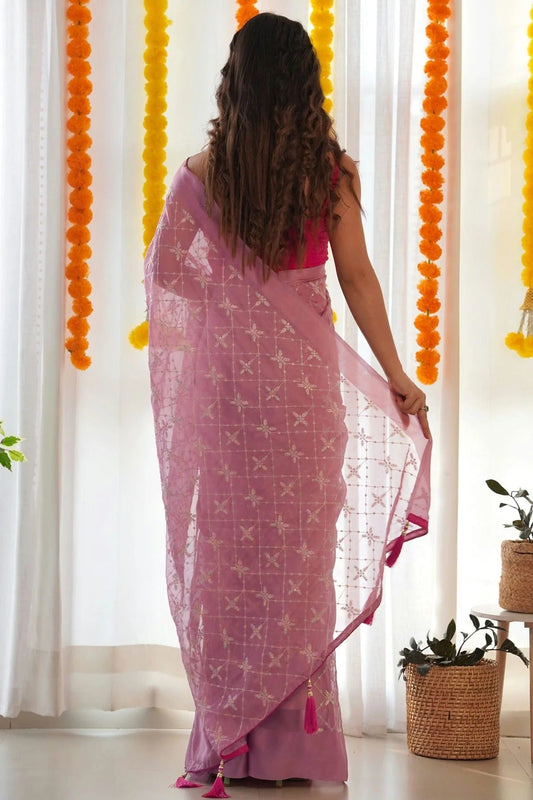 Baby Pink Satin Georgette Designer Saree NCSD11111713